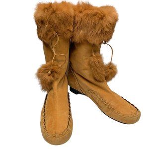 NINE WEST Y2K Wildest  Suede Genuine‎ Fur Moccasin Midcalf Boot